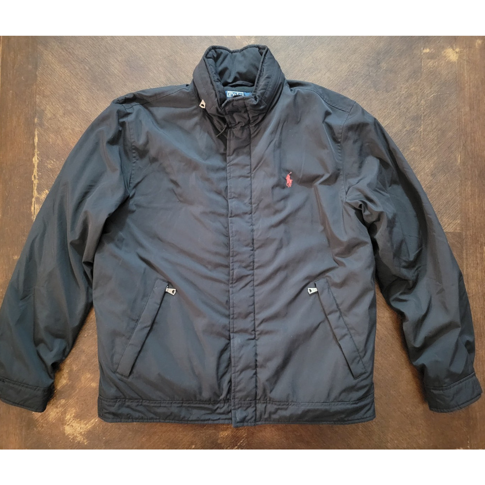 Vintage Polo Ralph Lauren Jacket Mens Medium Black Windbreaker Fleece Lined Coat